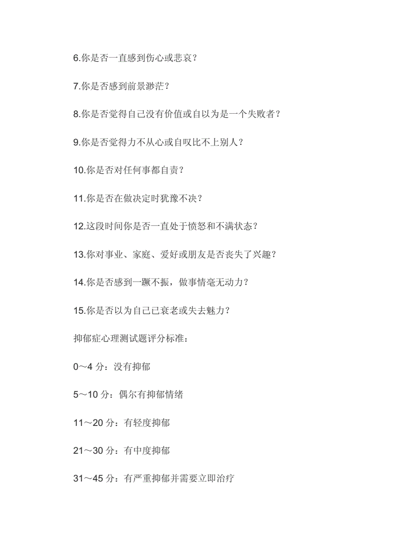 关于抑郁测试心理测试免费版学生的信息